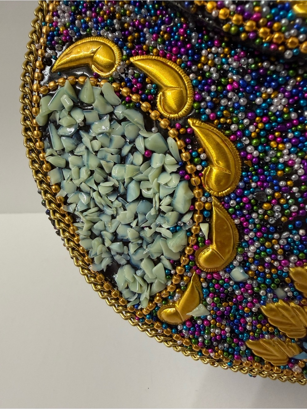 Ramla Moroccan Handmade Beaded Mosaic Half Moon Crossbody Evening Clutch Bag - Picture 5 of 8